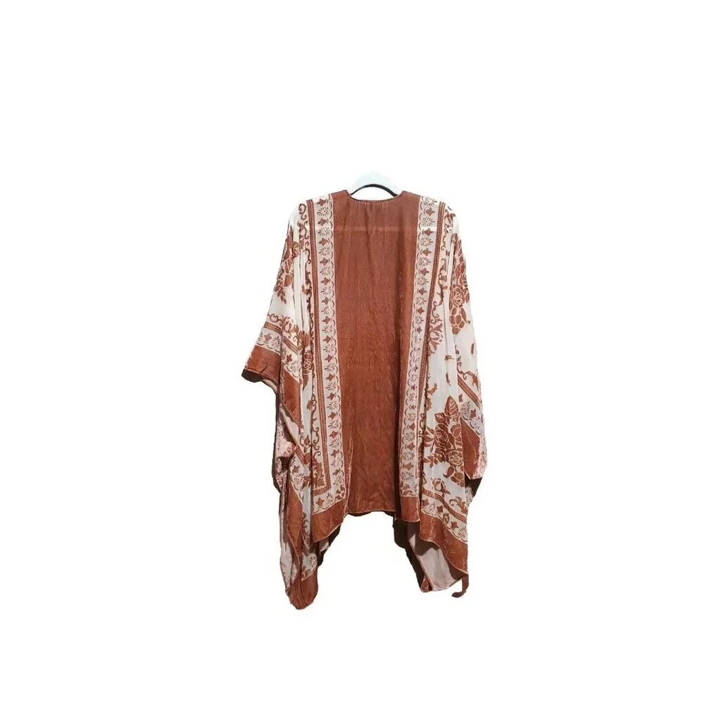 Torrid Womens One Size Multicolor Floral Velvet Burnout Ruana Open Kimono Boho - Picture 6 of 7